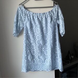 BB Dakota Blue Ruched Off-Shoulder Dress Small